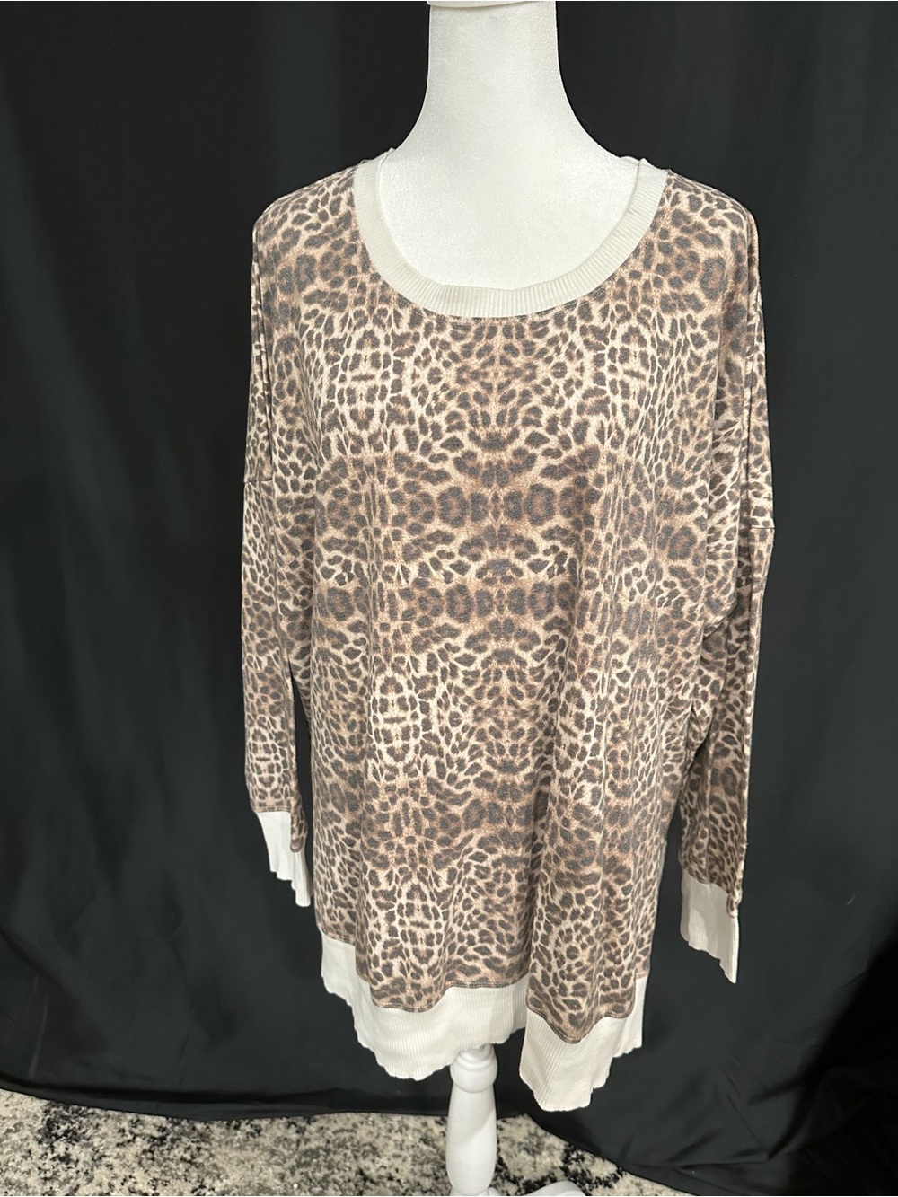 Ideology Leopard-Print Long Sleeve Knit Top - Tan & Cream